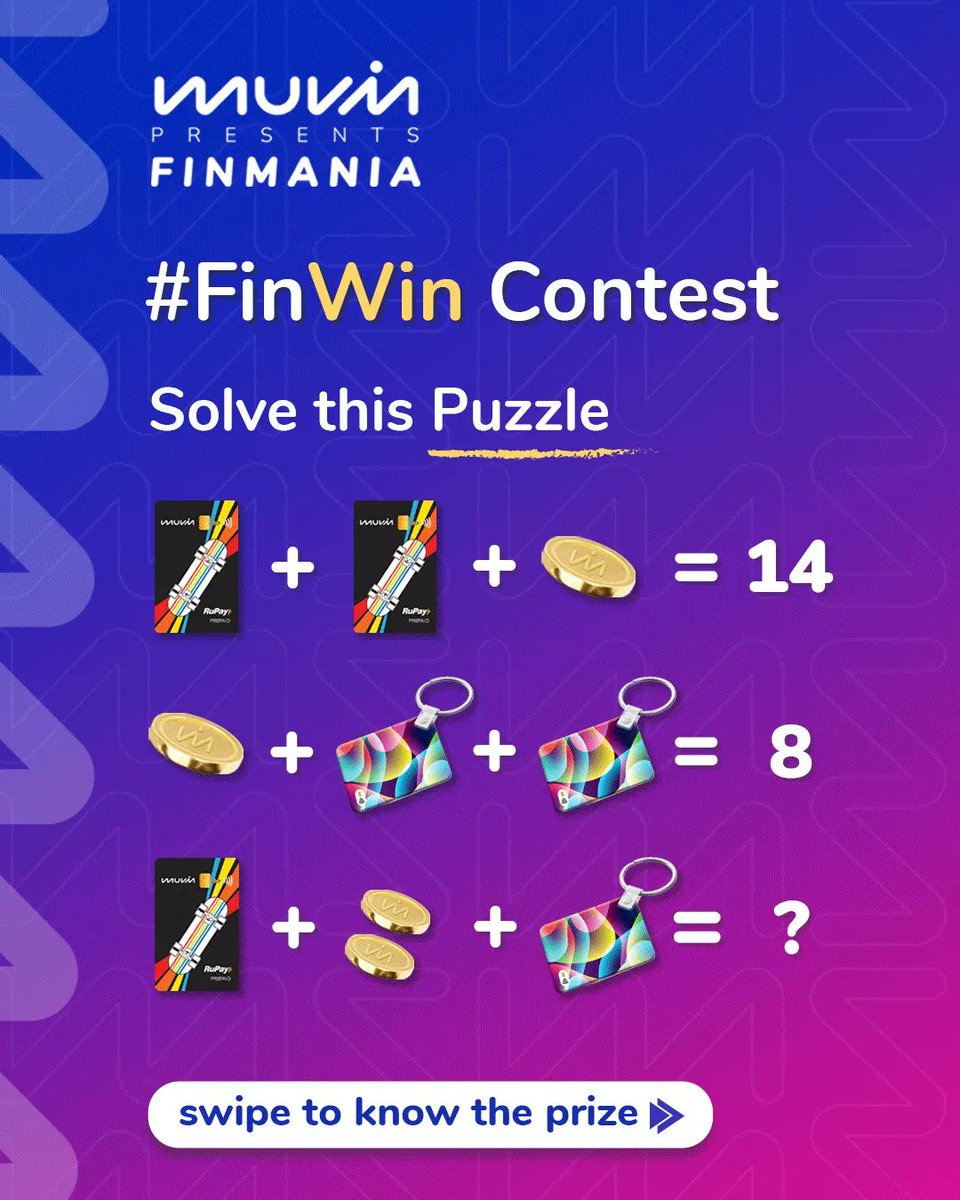 muvincard's tweet photo. finmania is live🤩
Answer the question 😃 and
Stand a chance to win Realme power bank.
Rules
💫Solve the puzzle
💫tag 3 friends & make sure they follow us!
💫 don't forget to participate in finmania.
Results will be announced on Instagram
.
.
#Finmania #muvinFinmania https://t.co/rsOezekZ8B