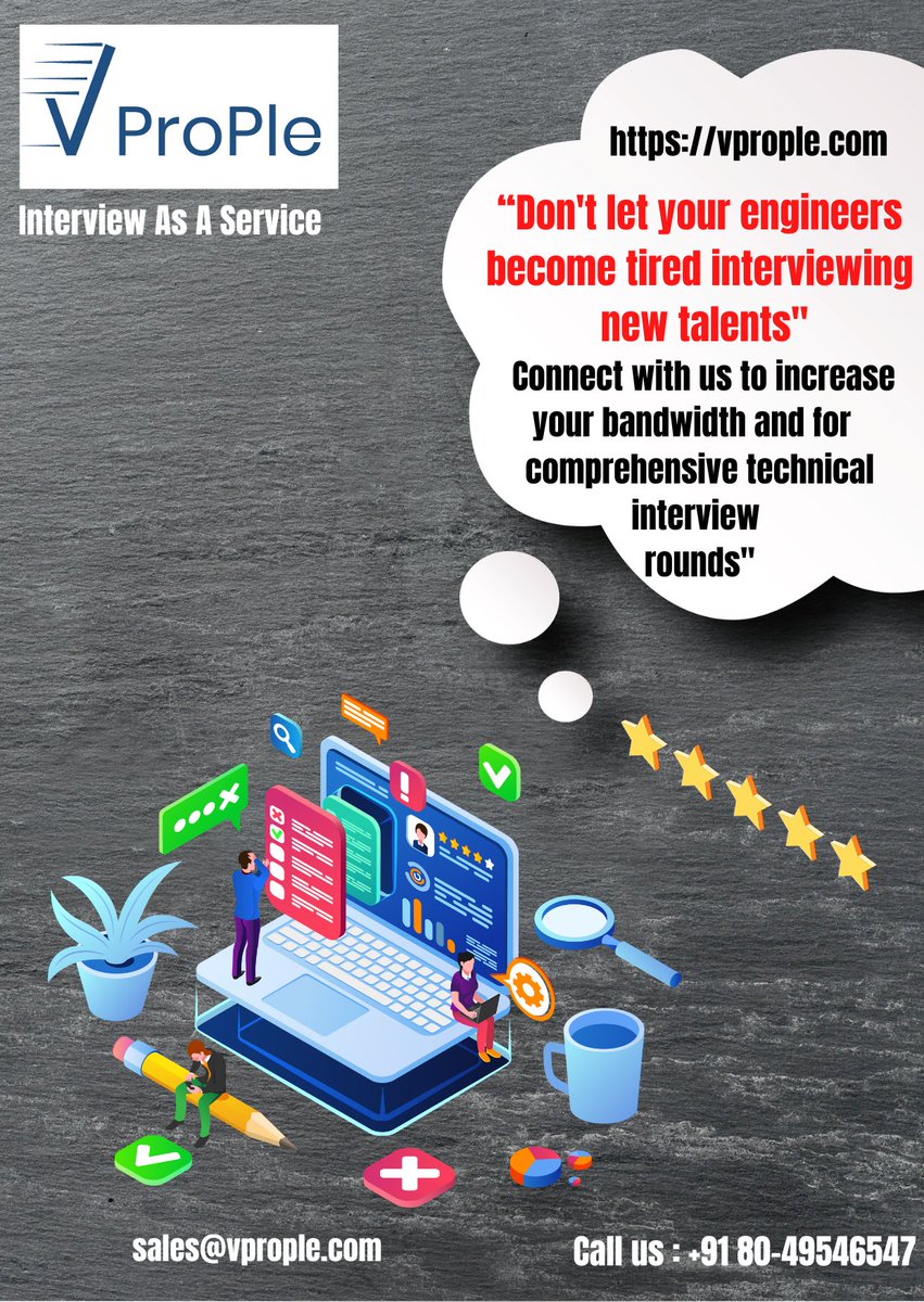 VProp1e's tweet image. Don&apos;t let your engineers become tired interviewing new talents&quot; Connect with us to increase your bandwidth and for comprehensive technical interview round
#technicalinterviewasaservice #outsourcingtechnicalinteview #interviewasaservice #interviewservices #technicalinterviewservic