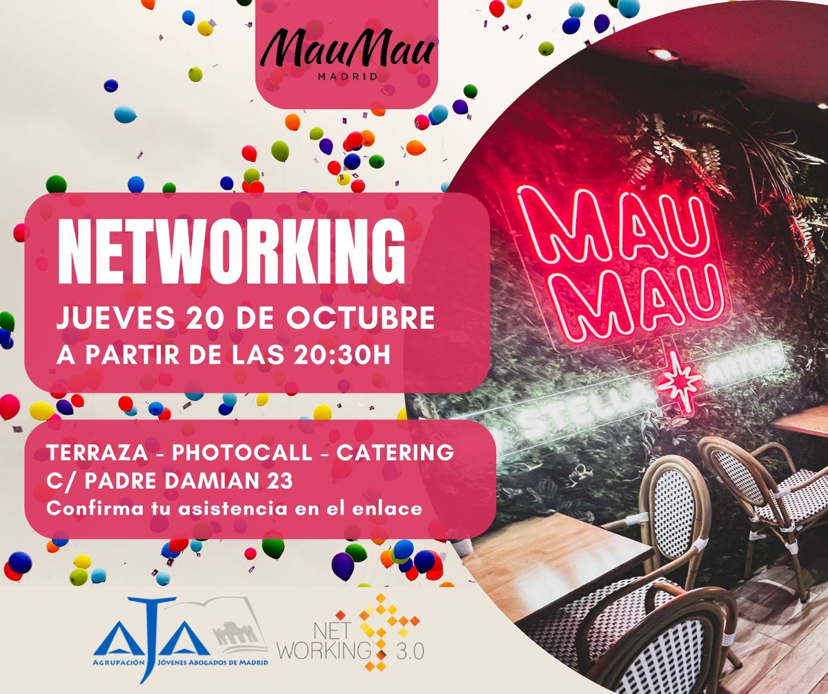 #SaveTheDate Jueves 20OCT vuelve otra edición del mejor #afterwork de Madrid con <a href="/AJA_Madrid/">AJA-Madrid</a>! Te esperamos! #NETWORKING #Networker