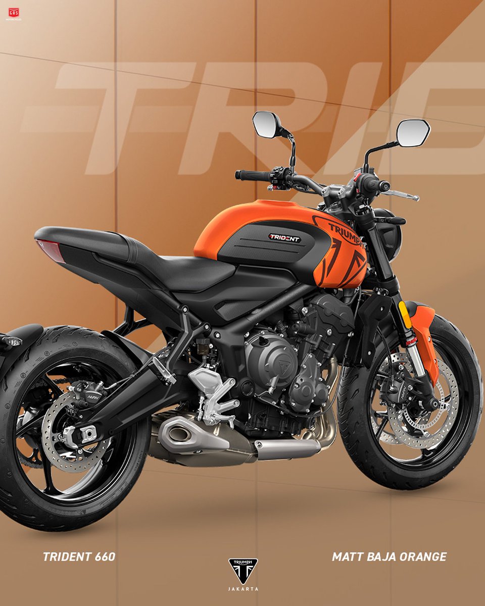 TriumphJakarta's tweet photo. Superior technology and thrilling triple performance.

The Trident 660 - now available in new color option - Matt Baja Orange.

Book your Trident Now !

#triumphindonesia #triumphmotorcycles #trident660 #roadster #jakarta #indonesia https://t.co/fk04oAPVfe
