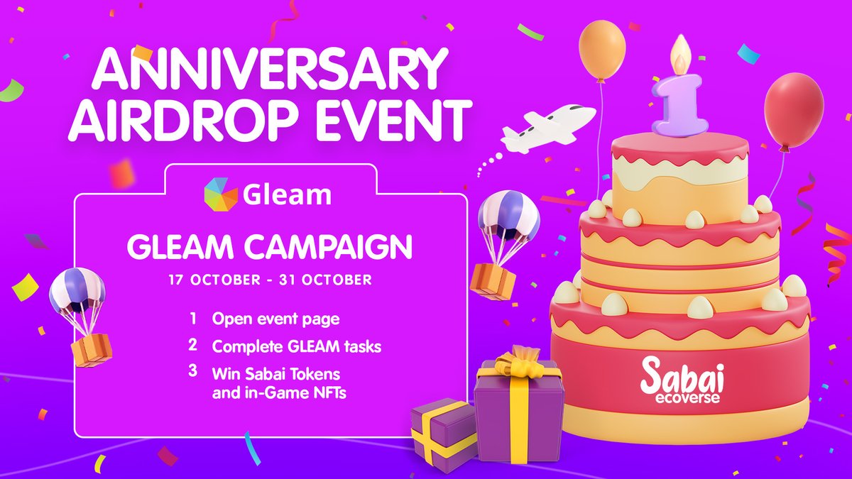 sabaiecoverse's tweet image. 💥GLEAM ANNIVERSARY CAMPAIGN💥

📍 What To Do:
1️⃣ Open the event page
2️⃣ Complete GLEAM tasks

💰Rewards:
- 200 000 Sabai Tokens
- 200 WL 
- 5 Sabai NFTs
- 5 Sabai Lands

JOIN NOW!😍

👉 gleam.io/48avy/sabai-an… 

#Airdrop #Giveaway #NFTs #Etherum