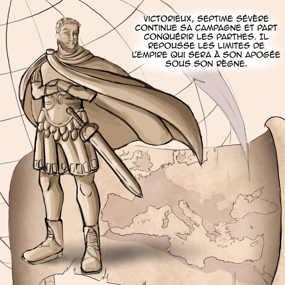 GameFlowEdition's tweet image. Voici en image comment Septime Sévère est arrivé au pouvoir ! 🏺
💬 Cette bande dessinée a été réalisée par l’Equipe Ludique : Les illustrations sont de Nassim Touati et le Scénario de Clara Chavassieux.