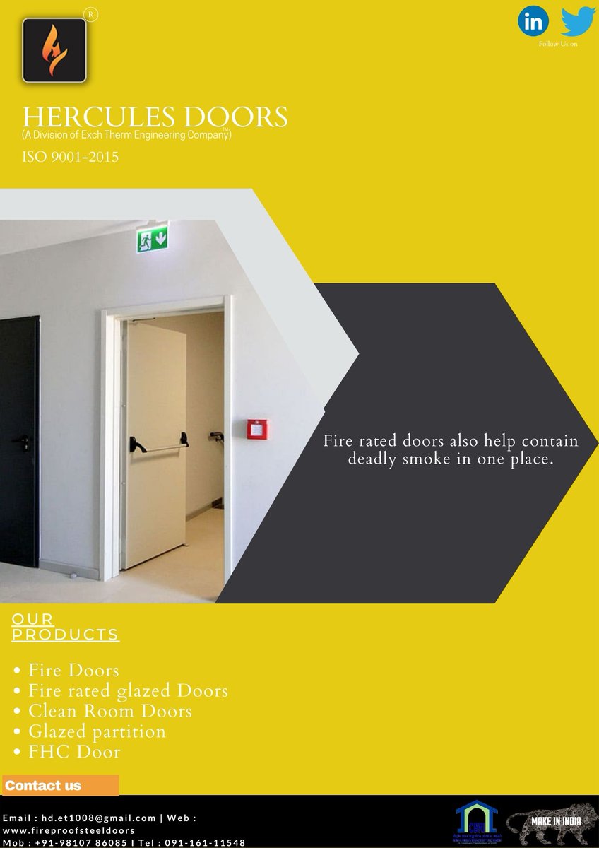 Hercules_Doors's tweet photo. Fireproof doors are placed with the aim to protect the exit points of a building. This includes horizontal exits, stair enclosures, and exit corridors. #herculesdoors #exchthermengineering #fireproofsteeldoors #firerateddoors #fireprotection #firesafety #fireresistence #firedoors https://t.co/P65rZTj3Ab