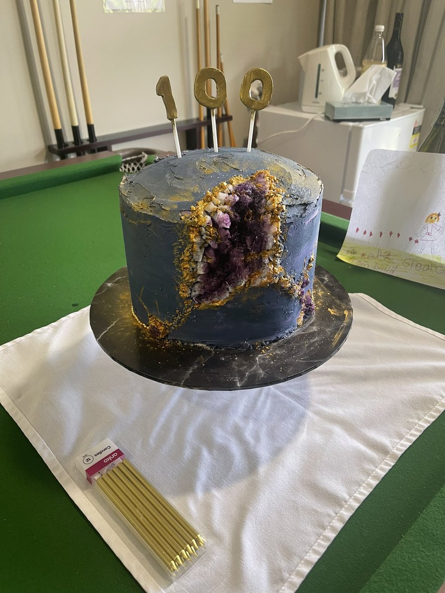 ZoeWundenberg's tweet photo. Well, I’m clearly no professional, but I think I managed to do ok, eh? It looked better in person, but this was the best shot I could do of it! Happy 100th birthday Nana!! You are so precious to us 💜 #geodecake #100thBirthday https://t.co/dsCfyeZPvQ