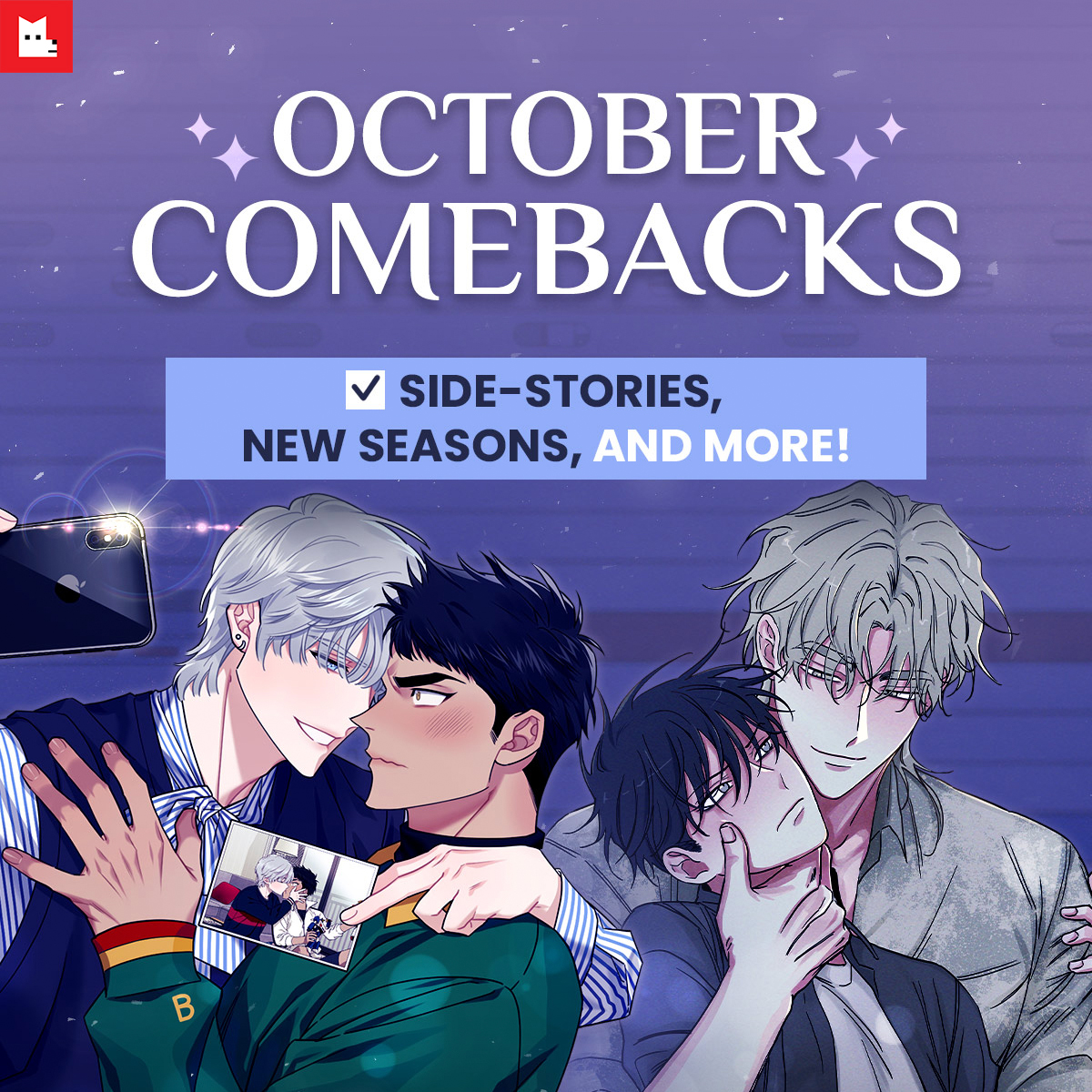 Who's ready to stay cozy with our October reading list?🎃🍁 Welcome back your favorite titles with new seasons and more!٩(◕‿◕｡)۶ 🍎Check out the 𝘾𝙊𝙈𝙀𝘽𝘼𝘾𝙆 titles now! 👉🔗 bit.ly/tw_octobercb #Octobercomebacks #backfromhiatus #newseason #blcomics #lezhincomics