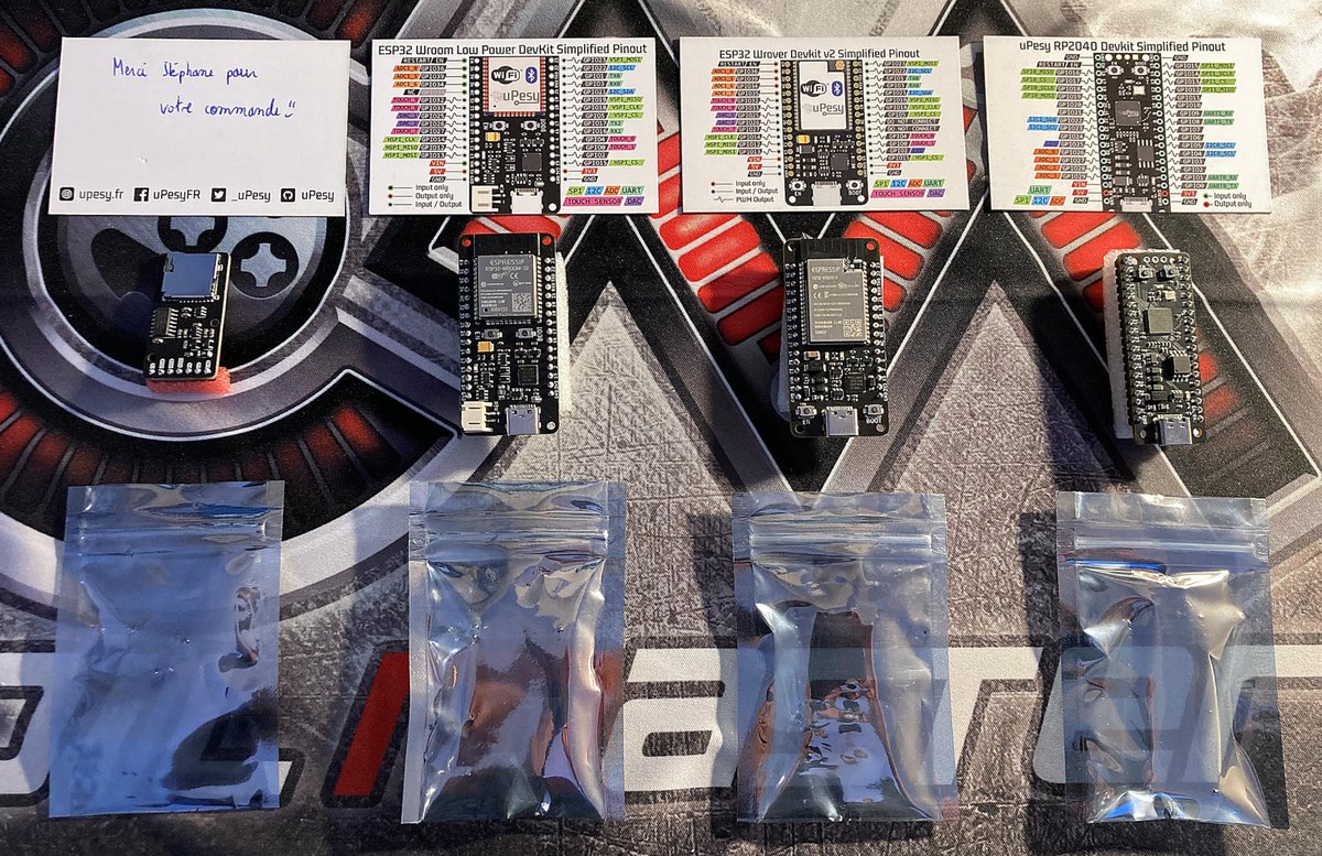 Super happy to have received these lovely 🇫🇷 <a href="/_uPesy/">uPesy Electronics</a> development boards (ESP32 and RP2040).  Very fast delivery and great customer service! Thanks Alexis.