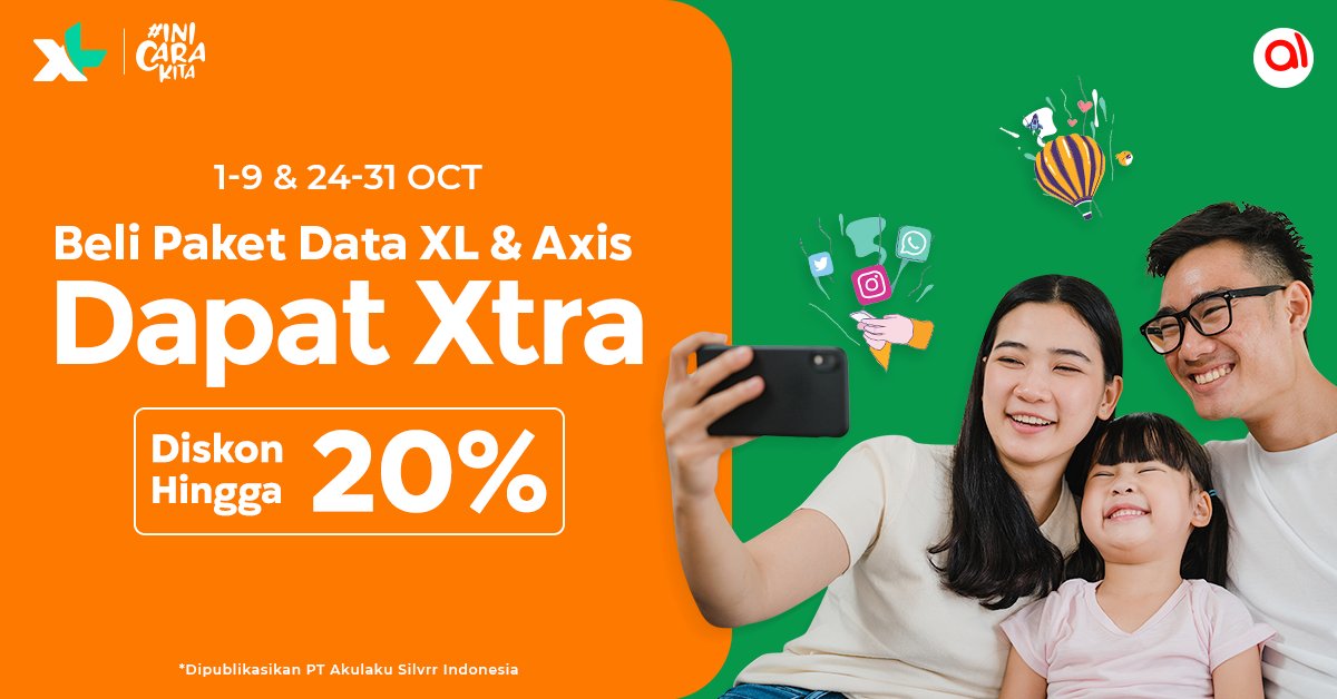 akulakuID's tweet photo. Siapa yang mau promo paket data? 👋
Angkut nih paket data XL dan Axis DISKON HINGGA 20%! Checkout di sini https://t.co/PqSOCtTcqS ⬅️
#PromoPaketData #PengenApaSemuaBisa https://t.co/uihPWdXGyi