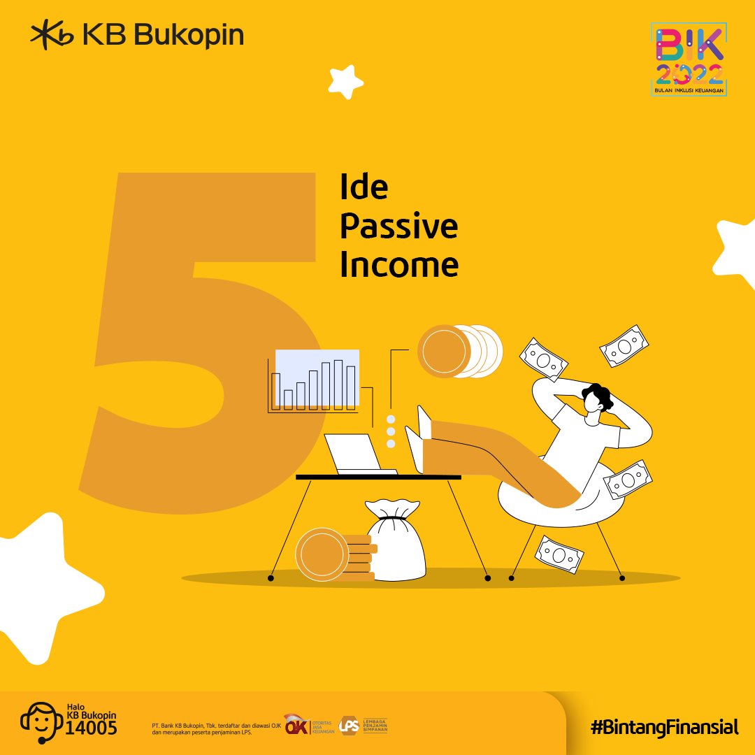 kbbank_id's tweet photo. Pengen juga dong nyantai-nyantai tapi dapet penghasilan tambahan?

Bisa banget! Apalagi di era digitalisasi everything is possible. Geser gambar ke kiri untuk intip beberapa ide passive income yang bisa kamu lakukan untuk nambahin tabungan dan uang jajan Sahabat KB Bukopin! https://t.co/ZPpakkuhdx