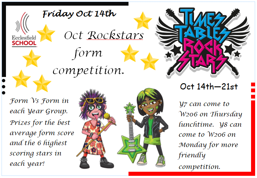 Calling all Y7 and Y8 students.  It's not too late to join our TTRockstars competition - remember every correct answer counts!!! <a href="/OfficialEcco/">Ecclesfield School</a> <a href="/EccoMaths/">Ecclesfield Maths</a>  <a href="/steph_mccoy7/">Steph McCoy</a>
