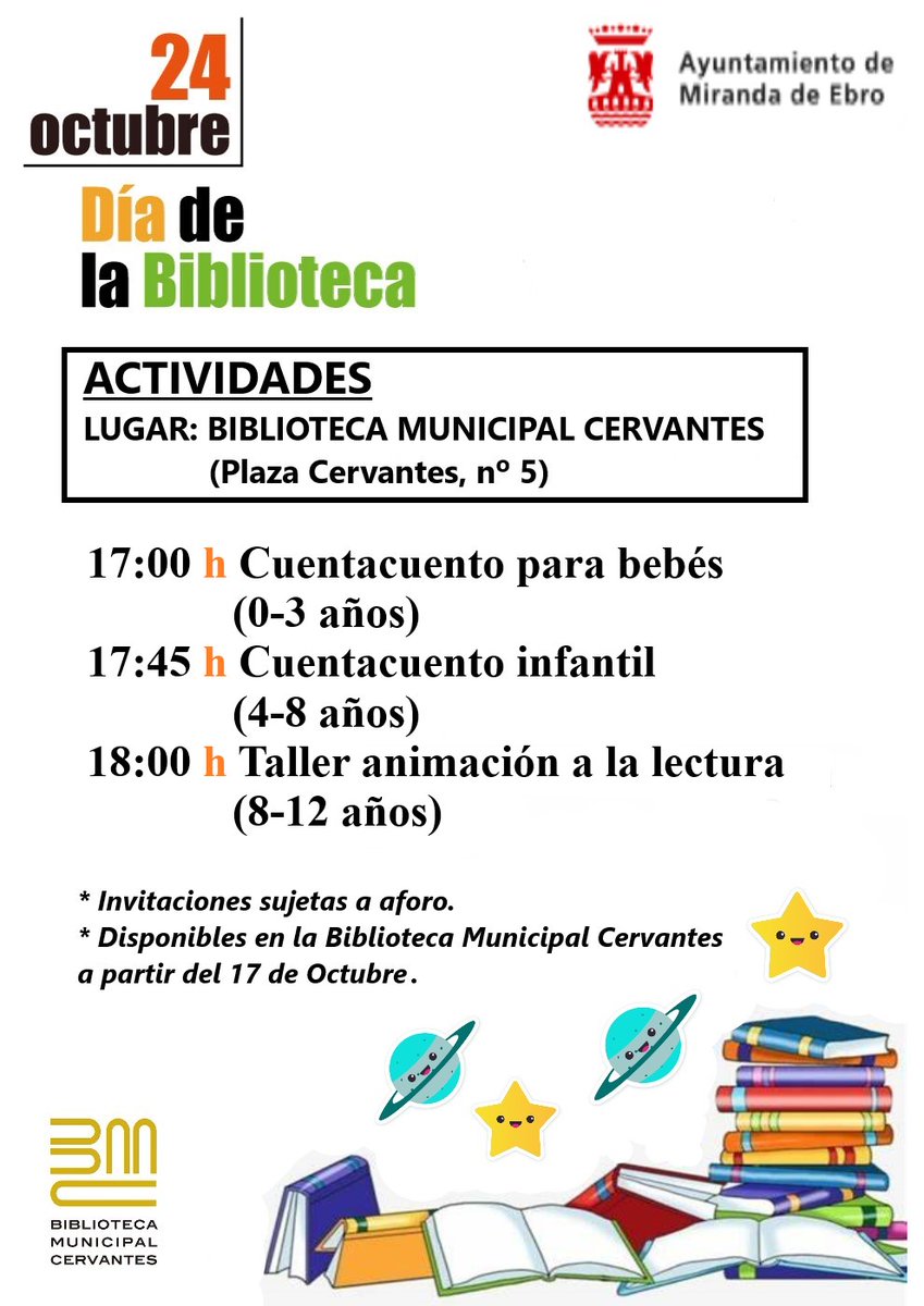 vivirmiranda's tweet photo. El  lunes  24 de octubre se celebra el  Día de las  Bibliotecas. El Ayuntamiento ha programado en la Biblioteca Municipal  Cervantes destinadas al  público infantil con el objetivo de fomentar la lectura entre los más pequeños. https://t.co/rD9uepWz0f https://t.co/t5KIILJaQt