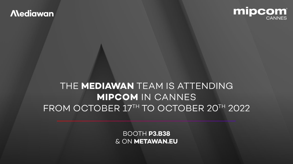 MediawanFr's tweet photo. 🇬🇧 #MIPCOM starts today!
📍 Come and meet us at booth P3.B38 and on https://t.co/RrxGAAnbo6 / #Metawan https://t.co/CJ9l7IhgoE