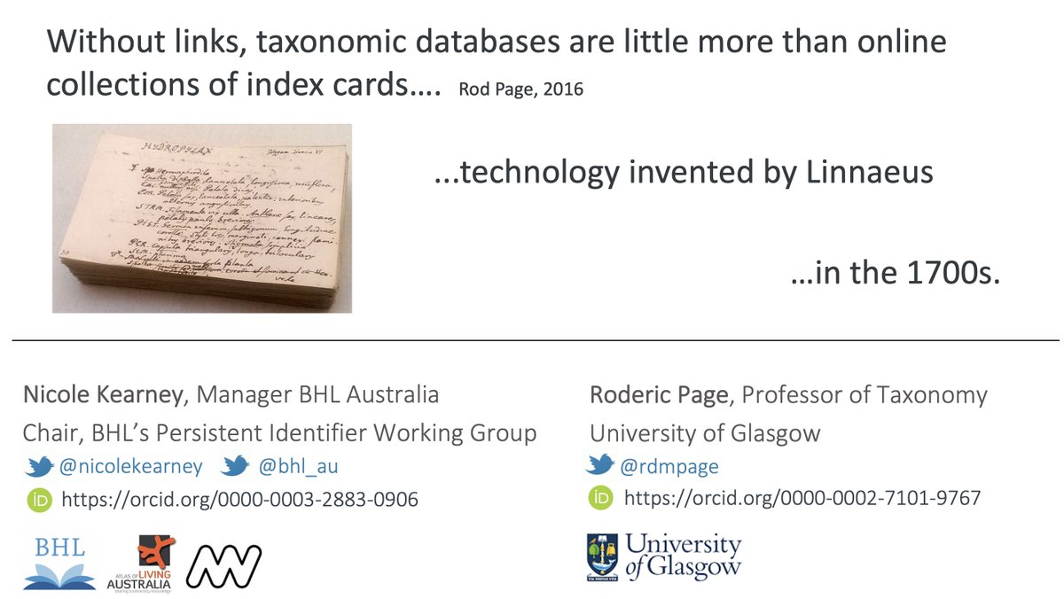 I'm speaking at #TDWG2022 in Bulgaria today (2:15pm EEST) about a project <a href="/rdmpage/">Roderic Page</a> &amp; I are working on to link the taxon names in our taxonomic databases to the source of truth behind them – the literature. cc <a href="/atlaslivingaust/">Atlas of Living Aust</a> <a href="/BioDivLibrary/">BHL</a> <a href="/museumsvictoria/">Museums Victoria</a> #RetroPIDs