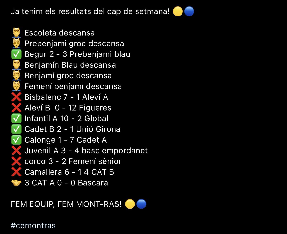 CE_Mont_ras20's tweet photo. JA TENIM ELS RESULTATS DEL CAP DE SETMANA! 💛💙 https://t.co/edzJbKaAws