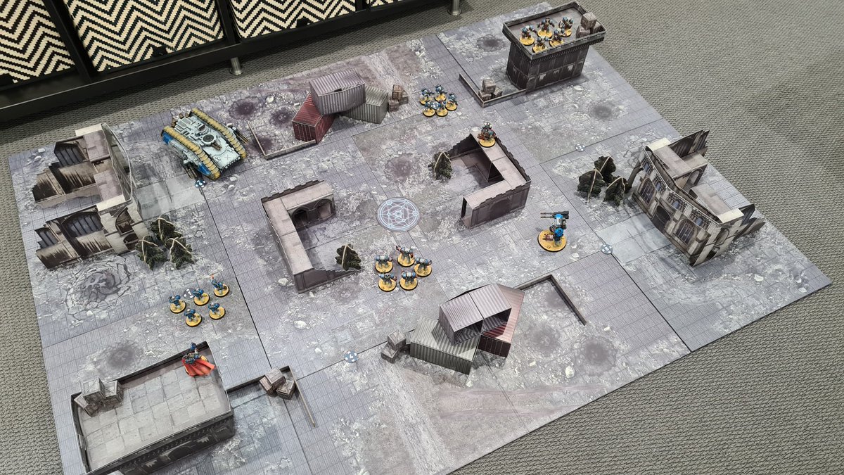 joshpaintsWH's tweet photo. @UpzoneWargaming pop up terrain came in the mail. Excited to get together with the boys and have a game. Couldnt resist setting it up with the XIIth legion for some action shots. Black and white carnifex is for scale. #WarhammerCommunity #warhammer40k #warhammer30k #warmongers https://t.co/rVrSHQ3suM