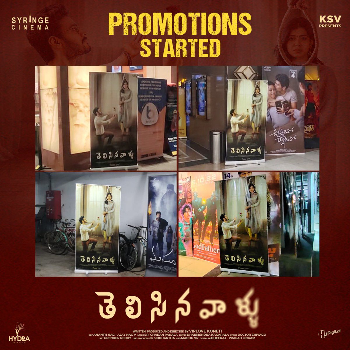 Syringe_Cinema's tweet photo. Kick Started the Outdoor Promotions of Intriguing Thriller #Telisinavaallu ✨

Get to ready to witness the Story of CULT SUICIDE Soon in Cinemas! 

@iramkarthik @IamHebahPatel  @Viplove_species  @_HydraMusic @SricharanPakala @vrmadhu9 @_HiDigital @jk_dr https://t.co/ANbrlwXzzC