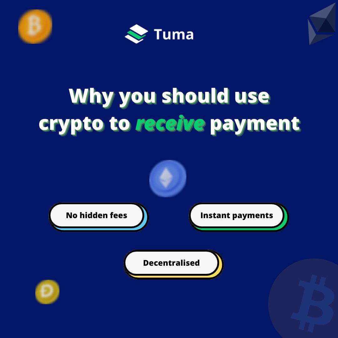 tuma_app's tweet photo. Do you want to receive payments from abroad without any hidden fees? Well, crypto could be a good choice for you! With crypto, you can receive payments  instantly, with lower transaction fees - so it's a great option for anyone who wants more financial freedom. https://t.co/Kneh41yegV