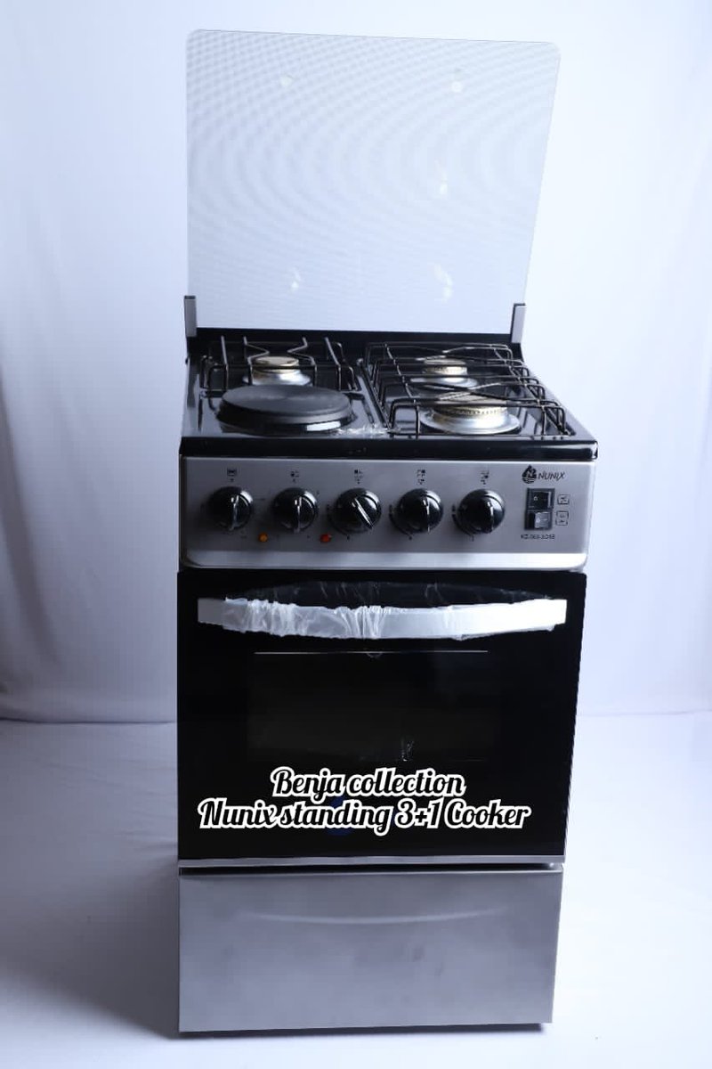 ✴️ *Nunix Standing Cooker 3+1Gas Burner + E Oven*

🔸 *Features;*
➖ *FREESTANDING COOKER*
➖ *50CMBY 55CM BY 84CM*
➖ *3 GAS +1 ELECTRIC BURNER*
➖ *GAS OVEN*
➖ *STRONG GLASS LID*. 
➖ *12 MONTHS WARRANTY*
Musalia mdavadi 
➖ *ROTISSERIE*.call/Whatsapp 0716104818 
Price 25500