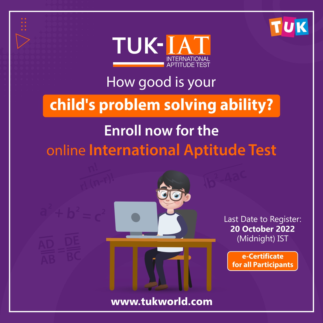TUKnowledge's tweet photo. 𝗛𝗼𝘄 𝗴𝗼𝗼𝗱 𝗶𝘀 𝘆𝗼𝘂𝗿 𝗰𝗵𝗶𝗹𝗱'𝘀 𝗽𝗿𝗼𝗯𝗹𝗲𝗺 𝘀𝗼𝗹𝘃𝗶𝗻𝗴 𝗮𝗯𝗶𝗹𝗶𝘁𝘆❓

𝗘𝗻𝗿𝗼𝗹𝗹 𝗻𝗼𝘄 for the online International #Aptitude Test - #TUKIAT 

#TUKWorld #TheUltimateKnowledge #TUK #TUKIAT2022 #OnlineLearning #OnlineAptitudeTest #AptitudeTest https://t.co/07CDyWEq4N