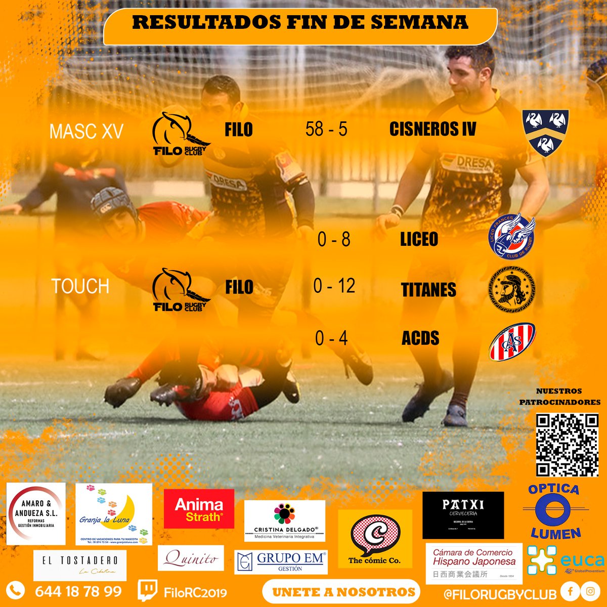 filo_rugby_2019's tweet photo. #FiloJORNADA / ESTRENO DE FILO TOUCH Y EL SÉNIOR MASCULINO SIGUE SU RACHA

El #FiloTOUCH debutó ayer con muchas bajas en la convocatoria pero al pie del cañón, mientras que #FiloMASC se lleva la 3ª victoria frente a un rival al que supo poner freno. 

#AúpaFilo
 
@DeporteGetafe https://t.co/nLkw3hb7NE