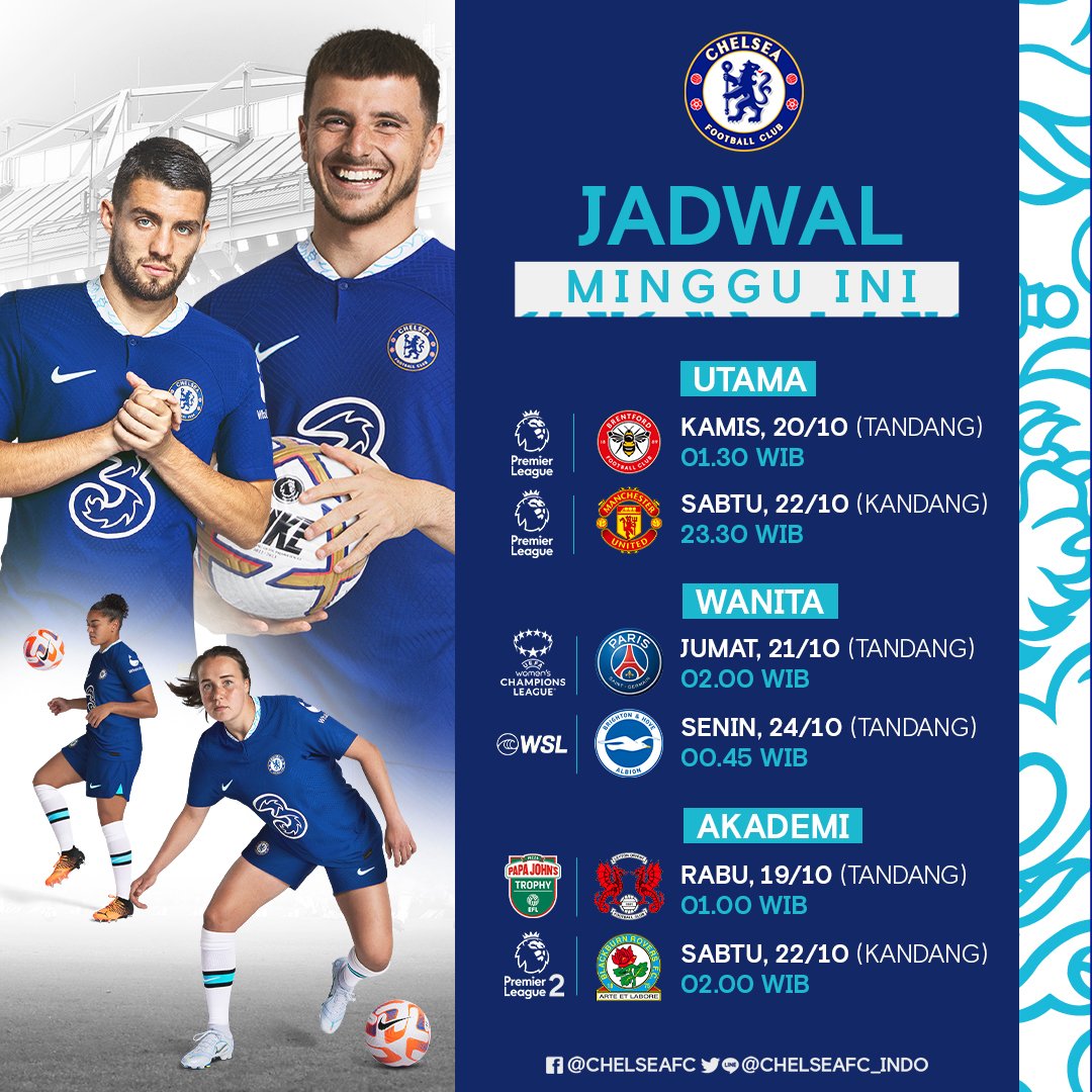 chelseafc_indo's tweet photo. Jadwal padat merayap sudah menanti the Blues #MingguIni! 🗓🔥

#CFCIndo https://t.co/V8moHvLQVP