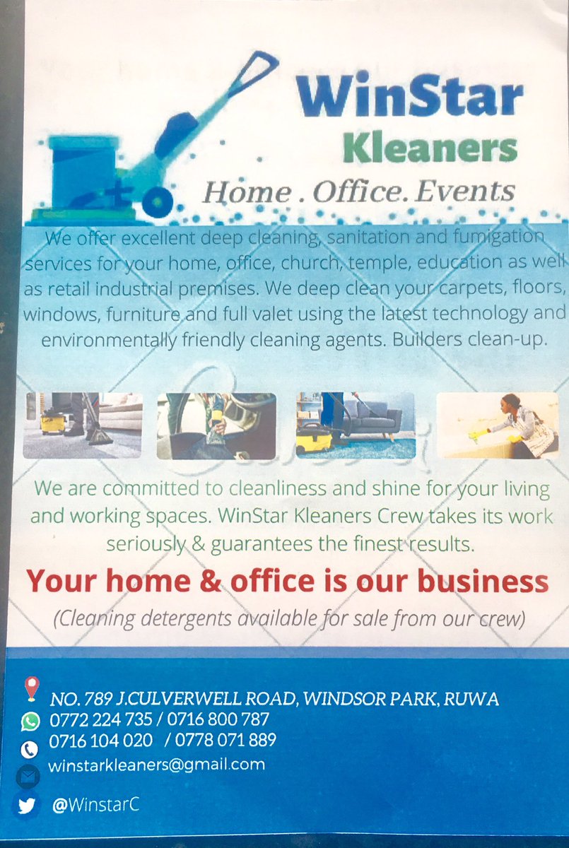 WinStar Kleaners deep kleans your working and living spaces, bathrooms etc Call us for a reasonable quote! New brooms sweep klean #Kuchenesesa #Shaina 🧹🧽🧼