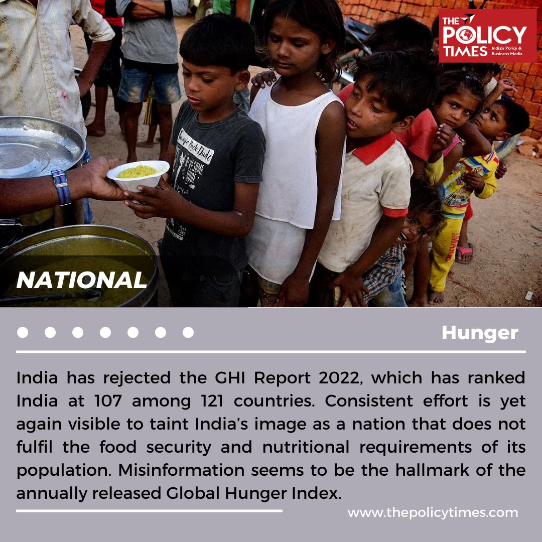 thepolicytimes's tweet photo. India has rejected the GHI Report 2022, which has ranked India at 107 among 121 countries. 
. 
. 
. 
. 
#indian #ghireport #HungerHasNoReligion #hunderindex #GlobalHungerIndex #indiahunger https://t.co/Jnf62lrDY9