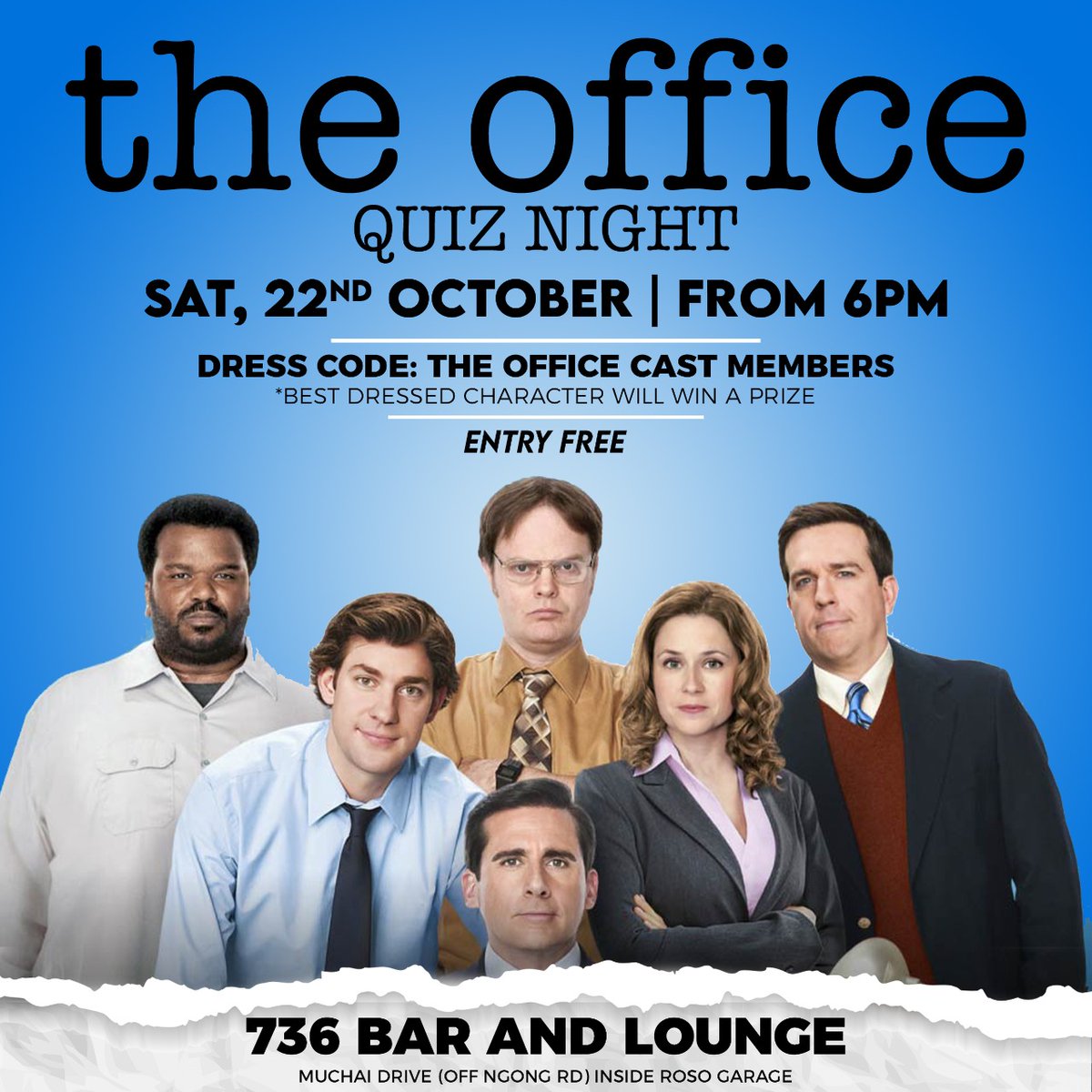 Malkia_Nessa's tweet photo. Oya, mnafanya nini on Saturday?
Pull up to 736 Lounge for a quiz night based on The Office! 🎉✨
What's more, the person who's best dressed based on the characters wins a prize 😁
Gather your squad and pull up!!
Feel free to register with me. https://t.co/L5TT52Elcg