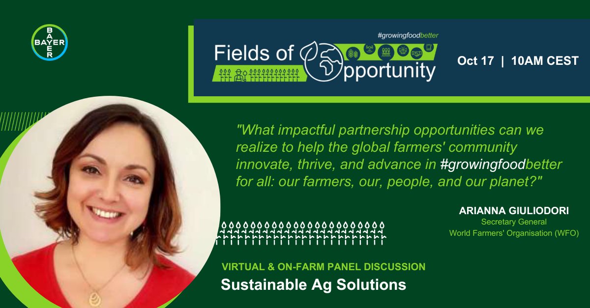 worldfarmersorg's tweet photo. 🚨 TODAY! 🕐10 AM CEST
#WFO SG @arigiulio at @Bayer event “Fields of opportunity: feeding the world, protecting the planet” to discuss opportunities to advance #sustainableagriculture practices.
🖥️Tune into https://t.co/haQGPCR2td
#growingfoodbetter #FieldsOfOpportunity https://t.co/3EhseoUjp0