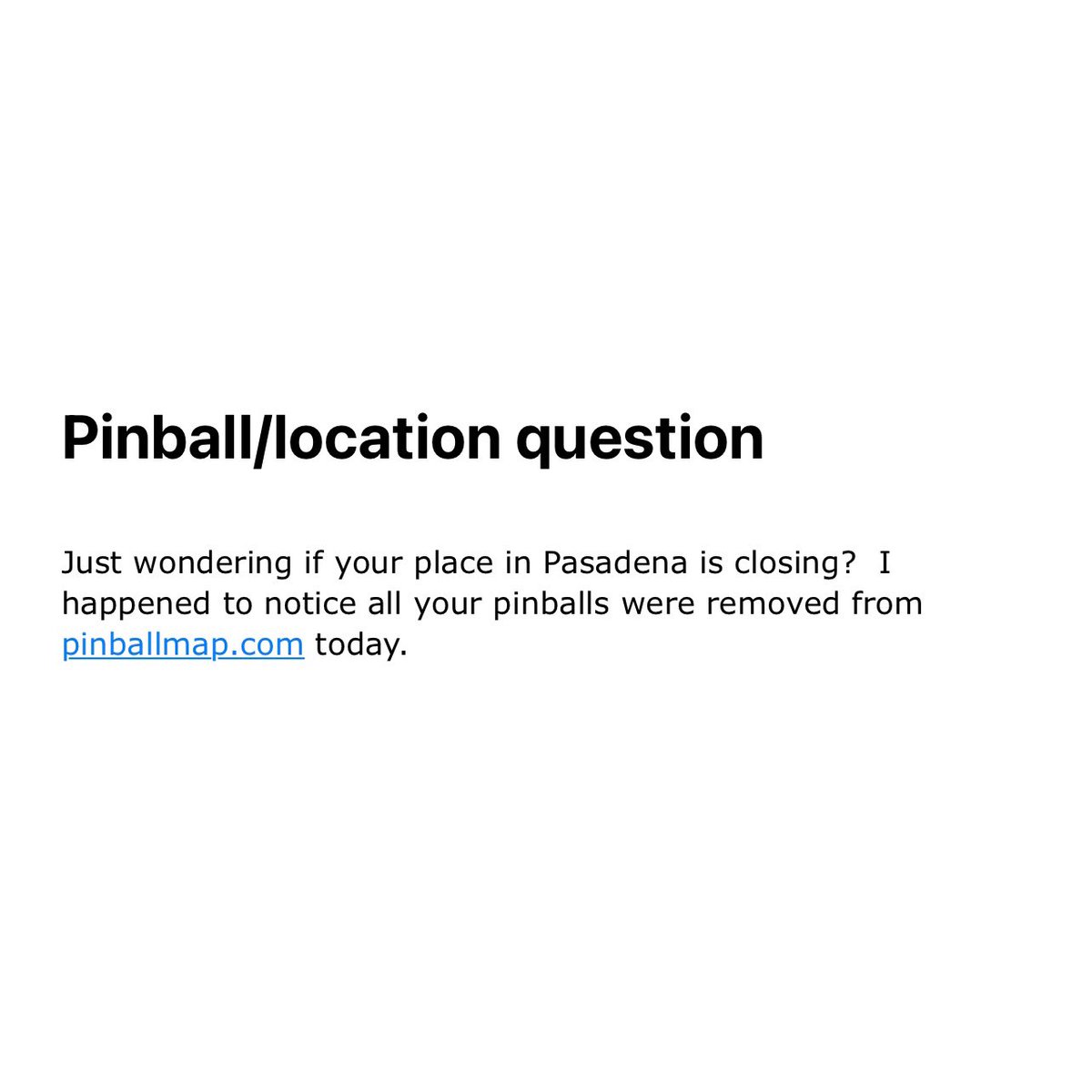 NeonRetroArcade's tweet photo. @la_pinball This is the email I am referring to. Received it on 9/7/22. The day after we removed our location. If you sent something different, I didn’t see it. https://t.co/Y3qt2SN2d9