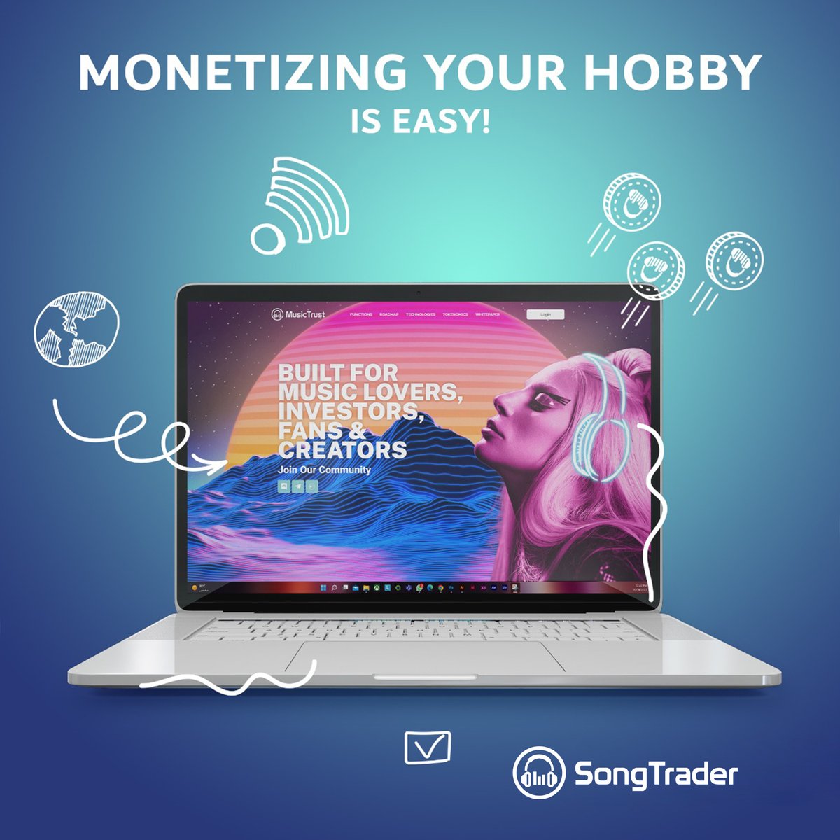 Buy music songs and receive monthly payments for them. Post your music on the SongTrader.io platform and receive 100% royalties for it, without intermediaries. Monetizing your hobby is easy! #musicnft #musictrust #metaverse