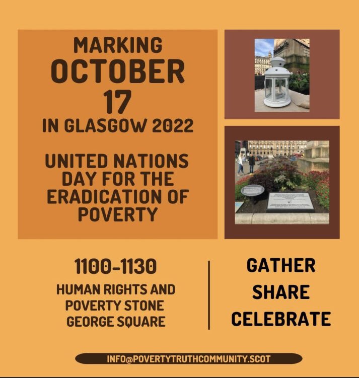 Hope to see you later this morning in George Square Glasgow. Pausing for half an hour at 11 with music, art and speeches to mark the UN International Day for the Eradication of Poverty. <a href="/ApleCollective/">APLE Collective</a>
