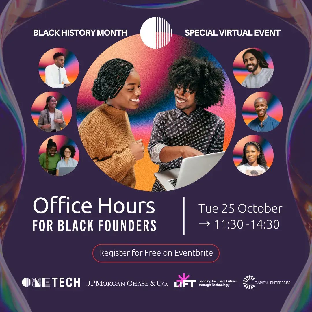Let's connect! Join us on Tuesday 25 October for our intimate virtual Office Hours for Black Entrepreneurs, in celebration of Black History Month in the UK. 📆: Tuesday 25 October, 11:30 - 14:30 📍: Virtual (via Airmeet) 🔗: buff.ly/3gc8Iw1 #bhm #bhm2022
