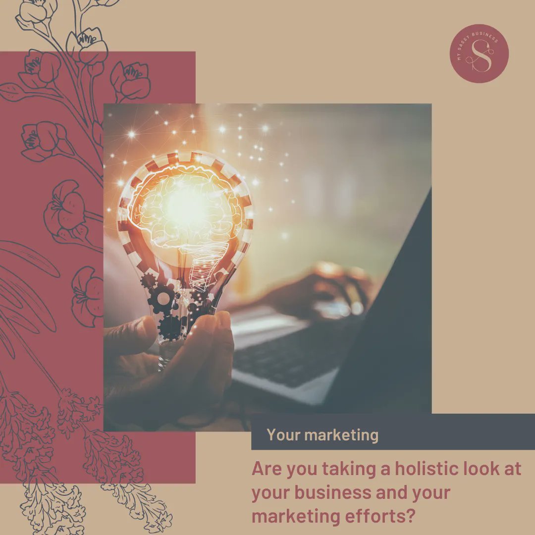 When you take a holistic look at your business, you look at all aspects to see what is missing from your efforts. Should you be doing more? 

#mysassybusiness
#marketing #onlinemarketing #seo #socialmediamarketing #socialmedia   #marketingtips #contentmarketing