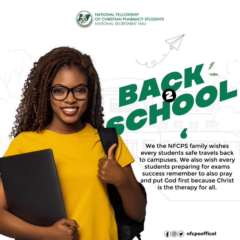 NfcpsNigeria's tweet photo. Safe travels to everyone resuming back to school 💪, we pray for wisdom knowledge and understanding to continue pushing further to academic excellence.
Exam success to those preparing for exams too, remember christ is the therapy for all.
Happy resumption
#NFCPS https://t.co/aMecC8RFxD