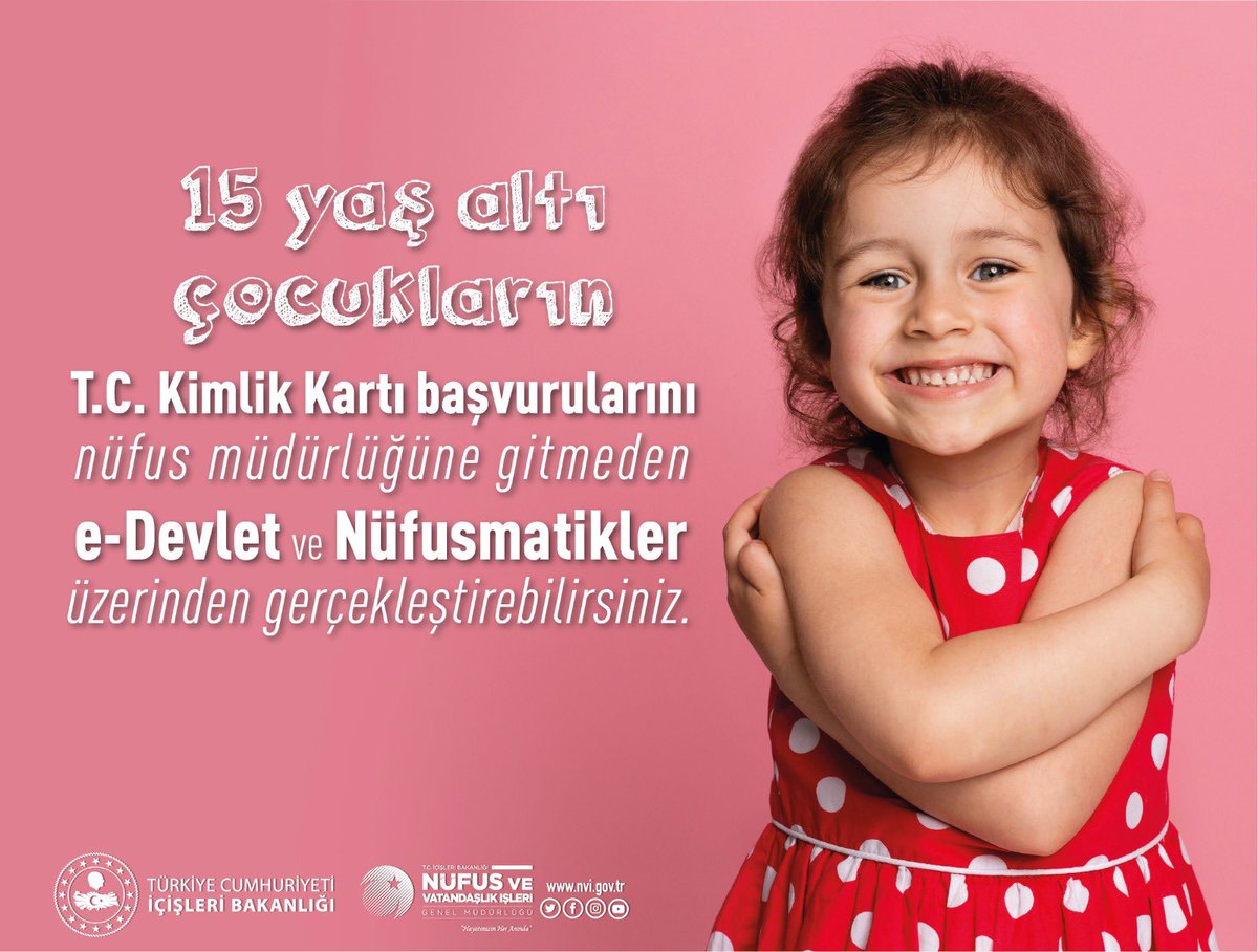 Gün geçmiyor ki bir yenilik daha olmasın...
15 yaş altı çocuklarınızın kimlik başvurularını nüfus müdürlüklerimize gelmeden e-devlet üzerinden  veya randevu almadan nüfusmatiklerden yapabilirsiniz.#HayatınızınHerAnında <a href="/TCNufus/">Nüfus ve Vatandaşlık İşleri Genel Müdürlüğü</a> <a href="/DenizliValiligi/">T.C.Denizli Valiliği 🇹🇷</a> <a href="/sefikaygol/">Şefik AYGÖL</a> <a href="/FatmaDemirel23/">Fatma DEMİREL</a>