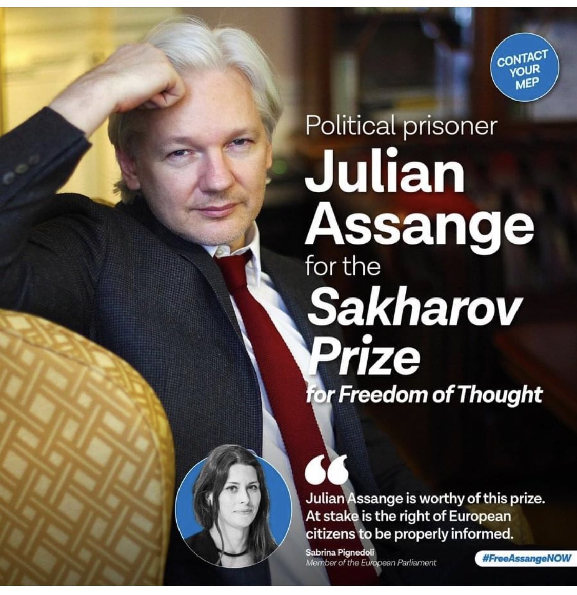 Aludnew's tweet photo. #VoteHim The three finalists of the European Parliament's 2022 #Sakharov Prize for Freedom of Thought are: #JulianAssange, the people of Ukraine and their representatives, and the Truth Commission in Colombia. Let's make sure #Assange gets it. https://t.co/3Cq9TxzDd9