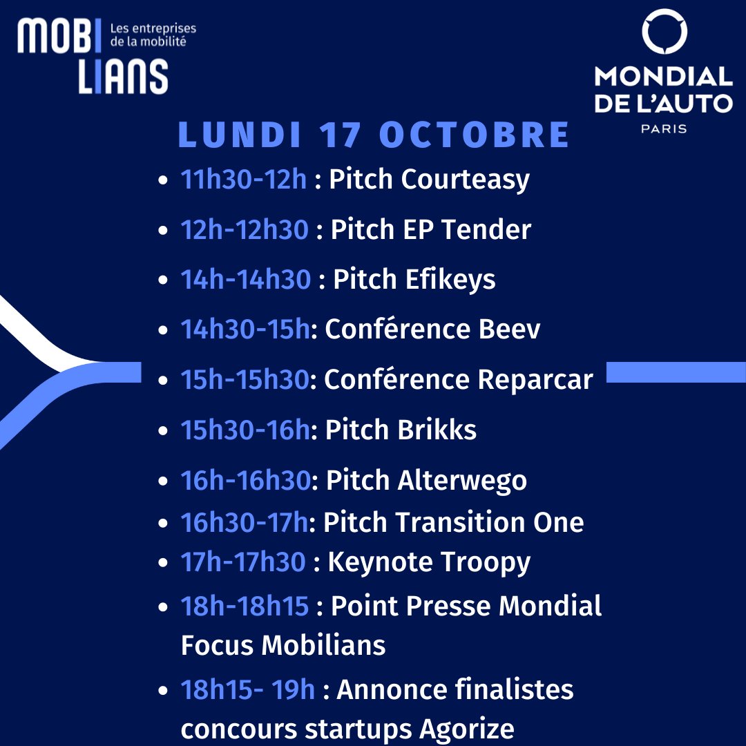 mobiliansfr's tweet photo. 🚗 [#MondialAuto] Top départ du @mondialdelauto ! Les équipes de Mobilians sont prêtes à vous recevoir sur le stand 100 allé B hall 3 🤝

Retrouvez les métiers de l'#automobile et des #mobilités comme vous ne les avez jamais vus !🚗🚲🏍🚚🛴 https://t.co/R1fdSVeJOf