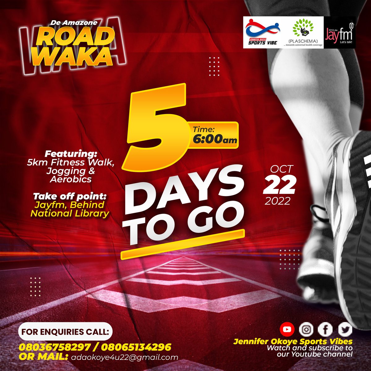 jennysportsvibe's tweet photo. 5 more Days to De Amazone 🆁🅾🅰🅳 🆆🅰🅺🅰

🗓️: 22nd October, 2022
🕕: 6am
For enquiries and support call: 08036758297 or 08065134296

SAVE THE DATE!!!

#josroadwaka #deamzoneroadwaka #roadwaka #josv #exercise #fitness #fitnessmotivation #fitlifestyle #fitnesslifestyle https://t.co/AnD4wyZAns