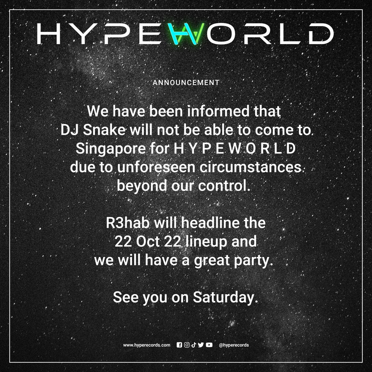 🚨Attention please. We will see you at 𝗛 𝗬 𝗣 𝗘 𝗪 𝗢 𝗥 𝗟 𝗗 ✨ 

#Hypeworld #HypeRecords