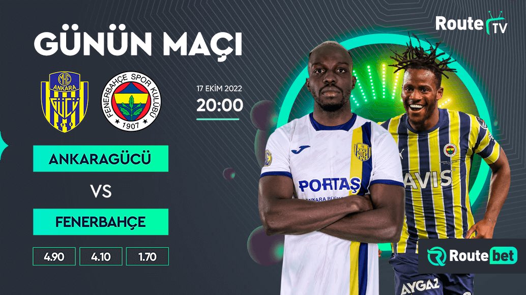 💰 Günün maçı, en yüksek oranlar ve en geniş market seçenekleriyle Routebet'te! ⚽️ Ankaragücü - Fenerbahçe ⏰ 20.00 📺 Route TV 📲 linktr.ee/routelink