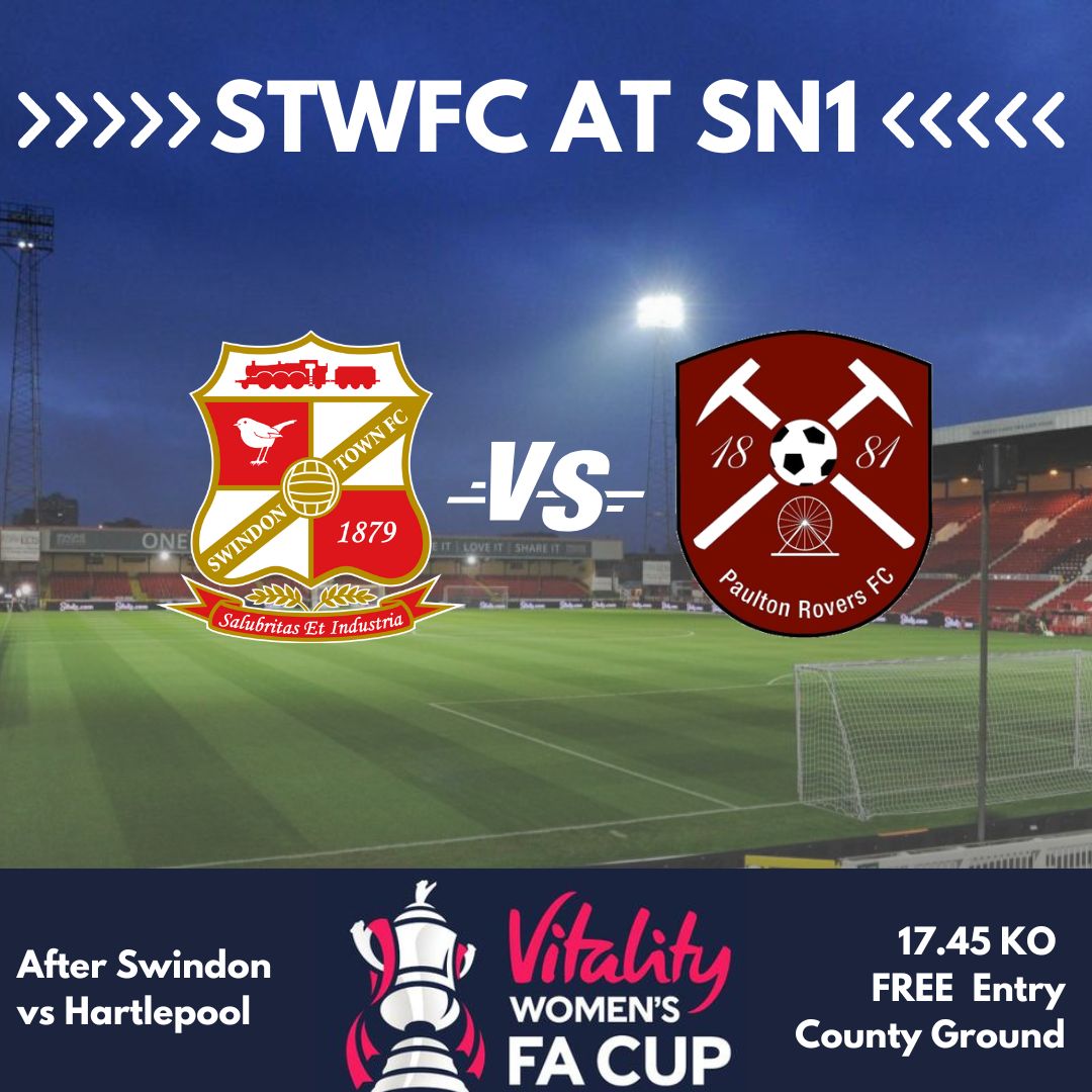 The big one...County Ground big!

#STFC Women make their long awaited return to The County Ground this Saturday! Taking on Paulton Rovers for a shot at a place in the First Round!

🔴3rd Qualifying Round
⚪Vitality Women's FA Cup
🔴Swindon Town vs Paulton Rovers

#STFC 🤝 #STWFC