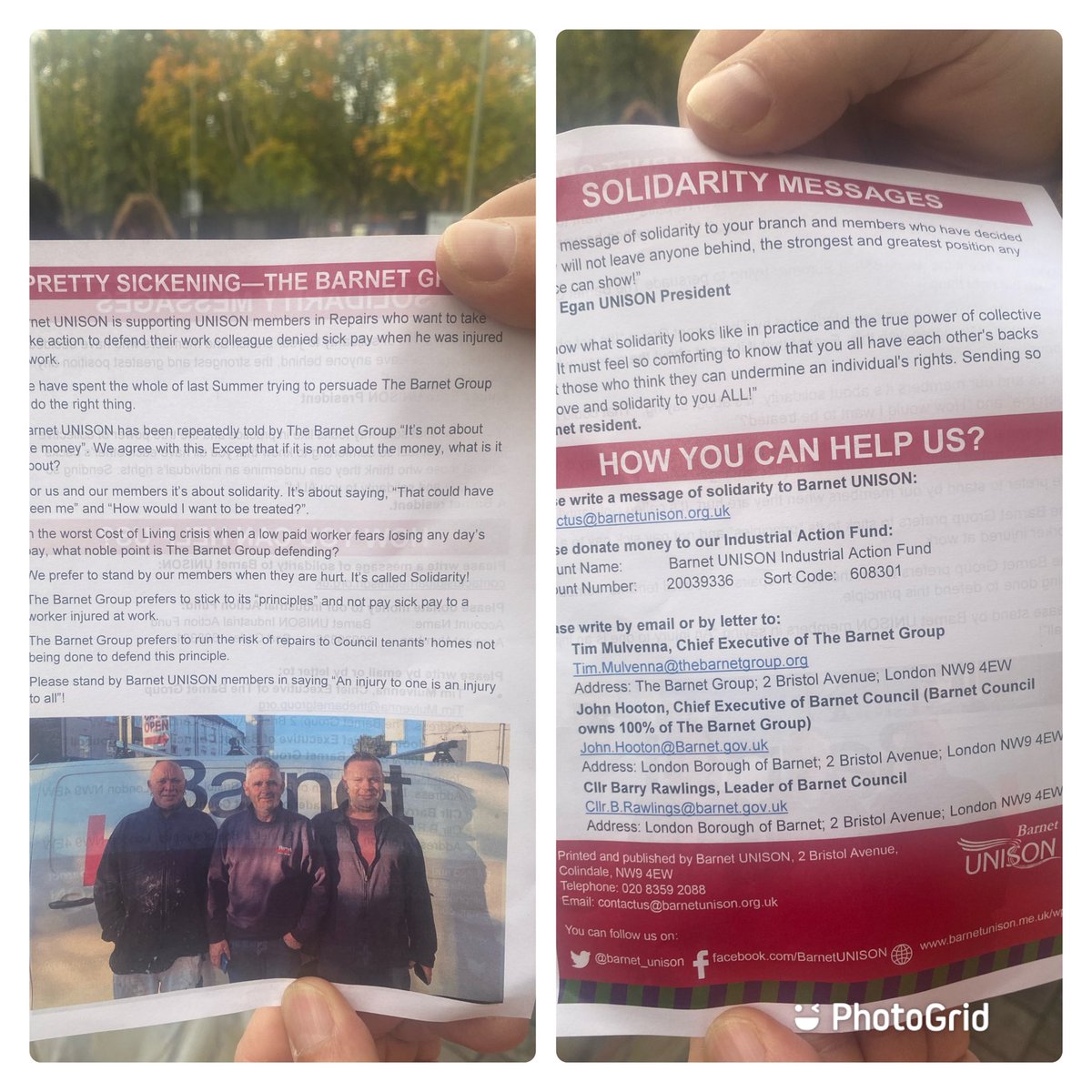 #BarnetStrikers 
<a href="/barnet_unison/">(((barnet_unison))) VOTE YES FOR STRIKE ACTION</a> has been repeatedly told by The Barnet Group "It's not about
e money". We agree with this. Except that if it is not about the about solidarity. It's about saying, "That could have been me" and "How would I want to be treated?"
#Costoflivingcrisis
