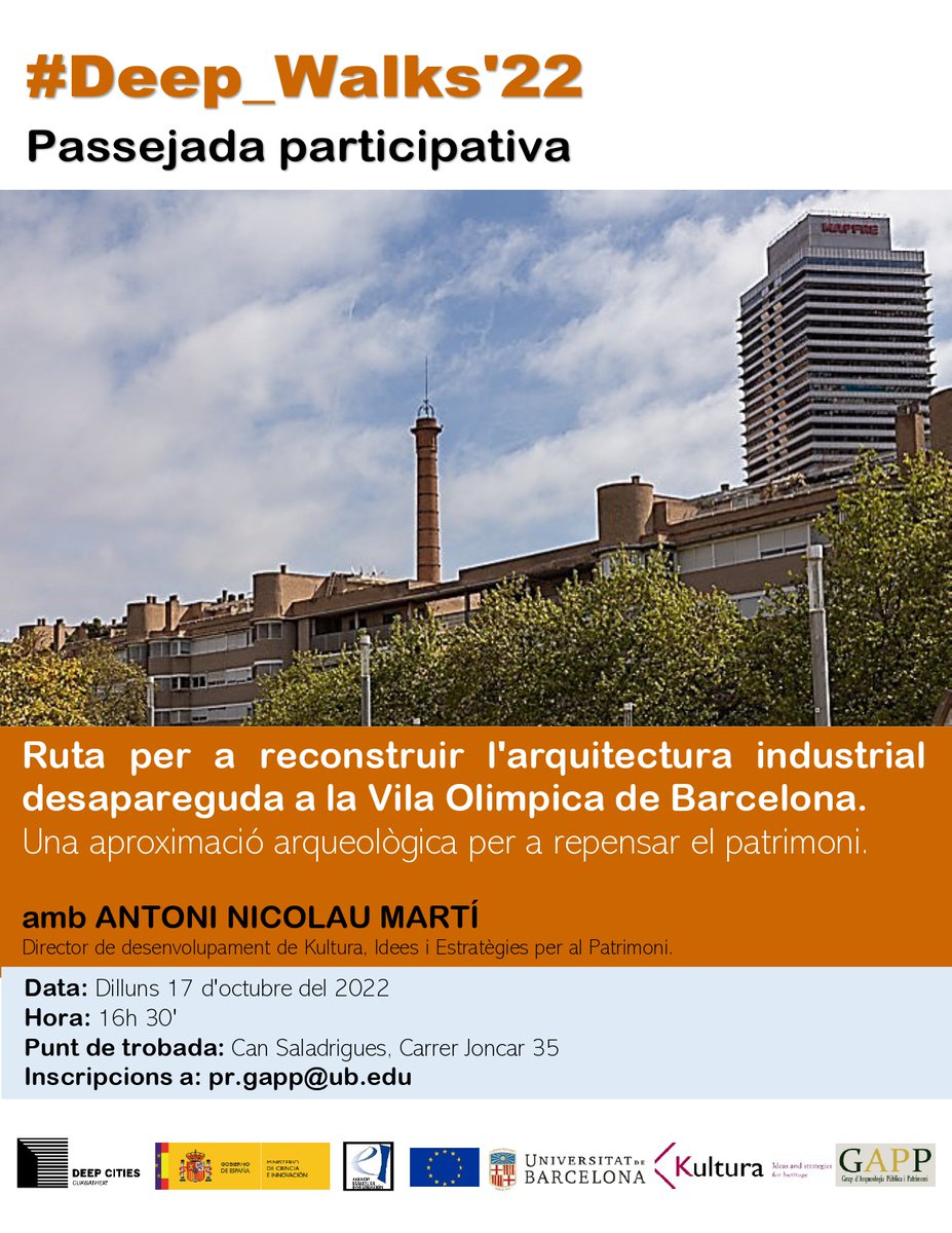 gapp_bcn's tweet photo. 🛑AVUI  !!!! 

Ruta per a reconstruir l'arquitectura industrial desapareguda. Una aproximació arqueològica per a repensar el patrimoni.

👉Amb Antoni Nicolau (Kultura)
🗓️Dilluns 17 d'octubre del 2022
⏲️16h 30'
✍️Inscripcions pr.gapp@ub.edu https://t.co/4tv1Ow6kB8
