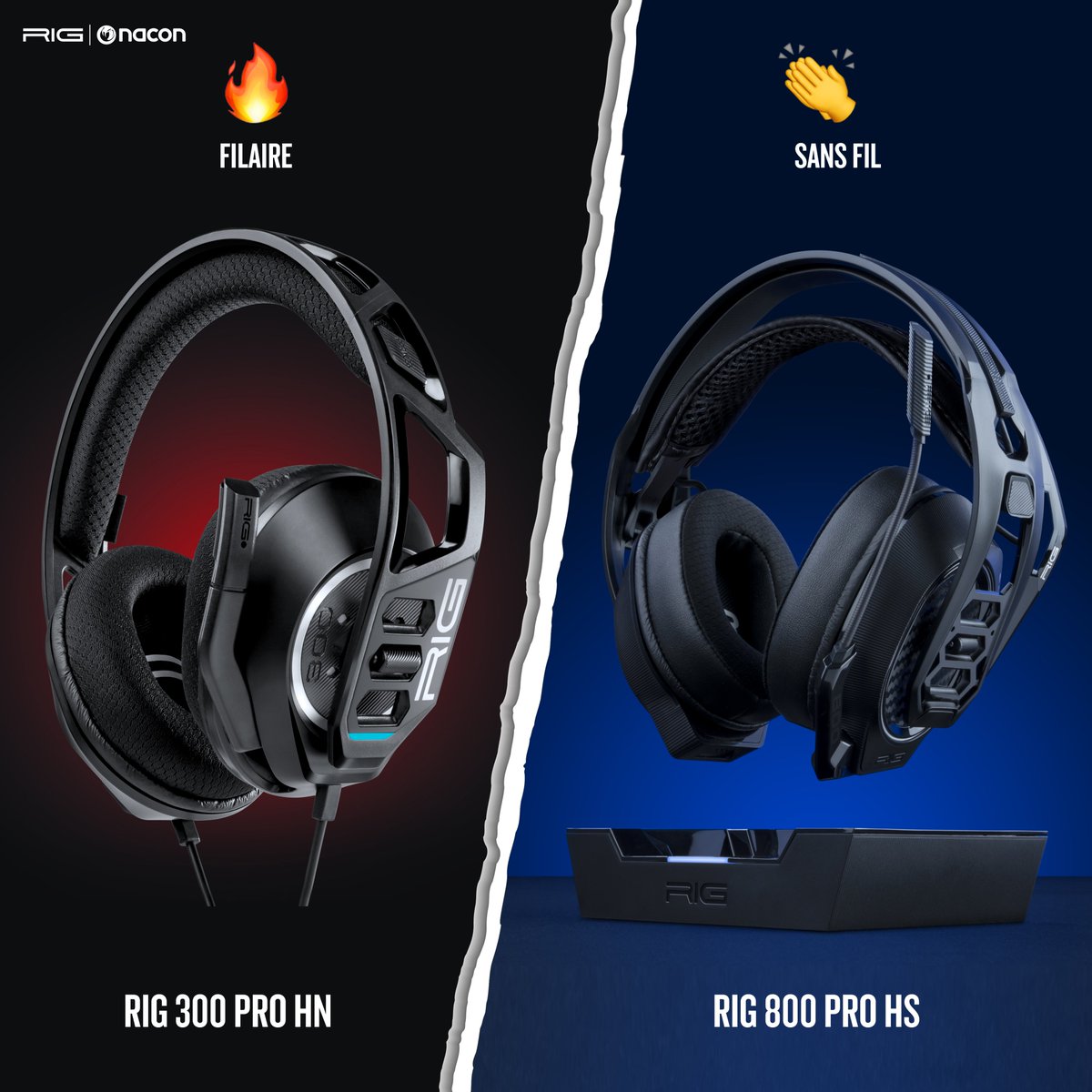 RIGGaming_fr's tweet photo. Pour vos parties, vous préférez jouer en casque sans fil ou casque filaire ? 🆕😁
Découvrez la nouvelle gamme de casques gamin RIG PRO 👉 https://t.co/88BWTDTcs3
#RIG #Nacon #Nouveauté2022 #RIG800Pro #RIG300Pro #RIG500Pro https://t.co/qt4wBYeekm