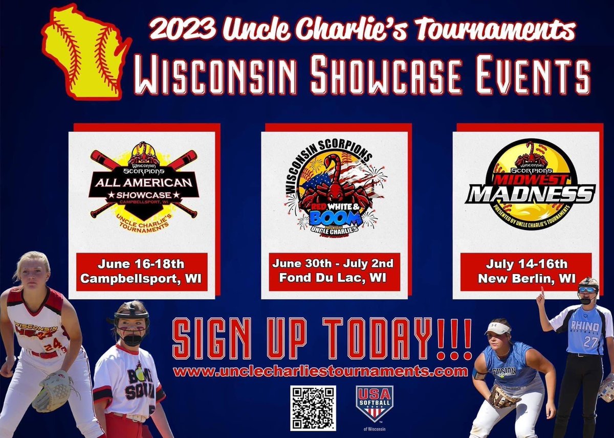 WisconsinScorps's tweet photo. (3) Showcase events to get your softball players the collegiate exposure they need!

Registration is open!!!

Click Here: [https://t.co/nEgbTxFYUL](https://t.co/JvzxT7wdSV)

Call Today at 330-340-0784

Email: UncleCharliesTournaments@gmail.com https://t.co/uAJF7ftXTr