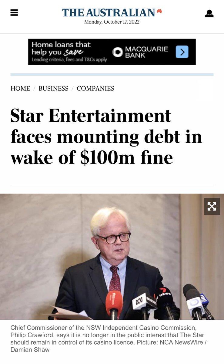 Will any senior Star executive be held accountable ? $100m fine + additional potential austrac penalties will be ultimately funded by shareholders. What about criminal charges ? Director barring orders? The whole industry becomes tainted by you guessed it - the top end of town.