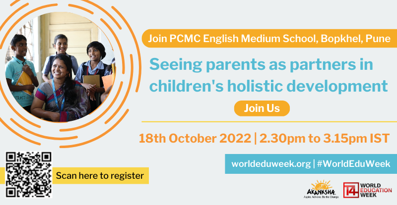 On 18th October @pathare_sushma, school leader of Akanksha's PCMC English Medium School, Bopkhel will share school's best practices on how the team involved parents as partners to support students' learning.

Registration Link: shorturl.at/ipz27
@T4EduC 

#WorldEduWeek