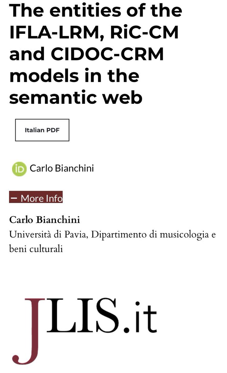 📍 <a href="/carlo_bianchini/">Carlo Bianchini</a> <a href="/unipv/">Università di Pavia</a> ➰ The entities of the IFLA-LRM, RiC-CM and CIDOC-CRM models in the semantic web 📂 V.13, n.3 2022 JLIS.it jlis.it/index.php/jlis… <a href="/IFLA/">IFLA</a>