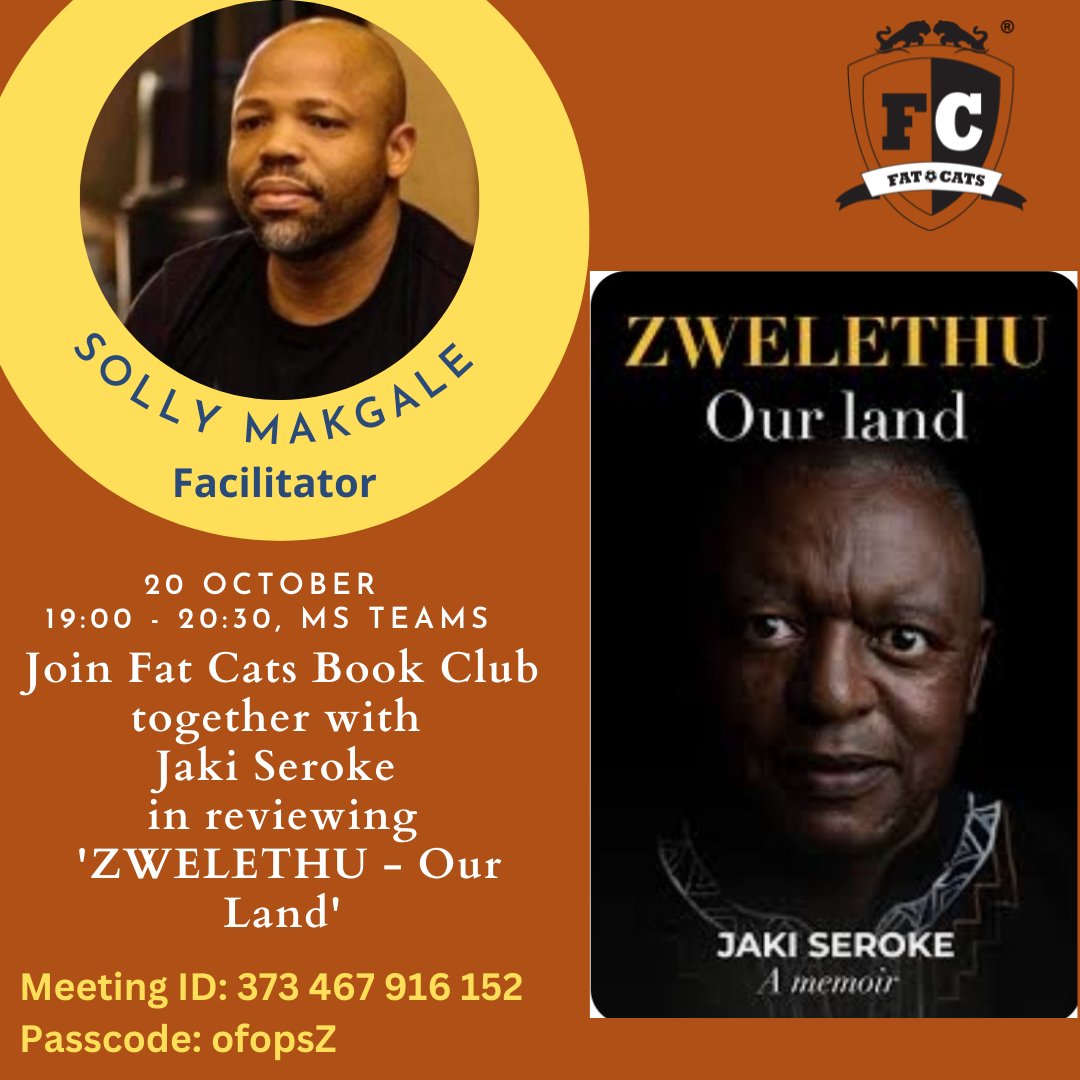 FatCatsBookClu1's tweet photo. Join us online this coming Thursday as we engage with a seasoned literary activist, Jaki Seroke! Looking forward to hosting you😊
#fatcatsbc
#beyondliterature
#reading
#books
#literature https://t.co/vGGFf3in3t
