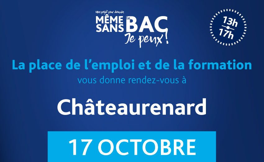 La Place de l’#emploi et de la #formation, c’est cet après-midi à Châteaurenard pour découvrir des métiers qui recrutent, s’informer sur des formations, faire le plein de conseils pour valoriser ses compétences. Plus d'infos ici ➡️plmpl.fr/c/KDSmr
#MêmeSansLeBac #PRIC